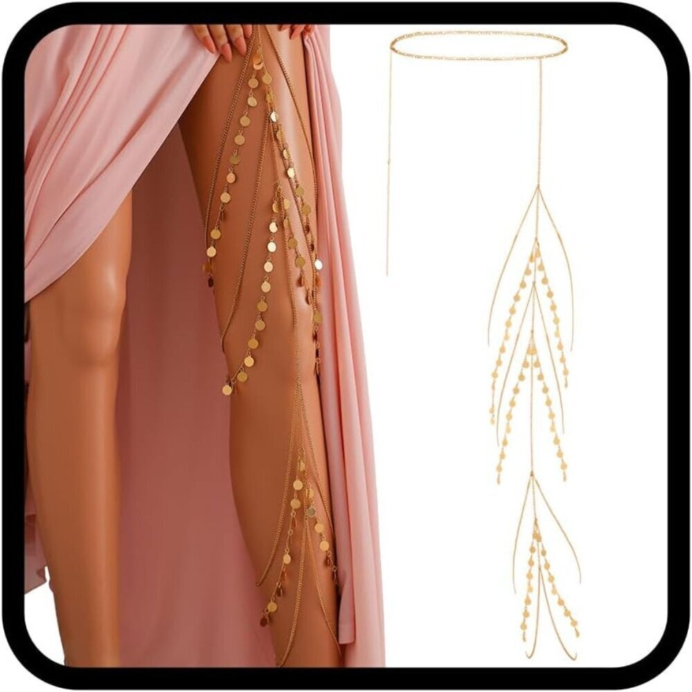 Sequin Gold Leg Chain Thigh Waist Body Jewelry Party Rave Accessory